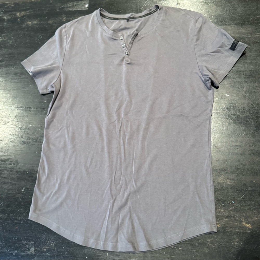Alphalete 100% Pima Cotton Men's Gray Henley Shirt- Size Large